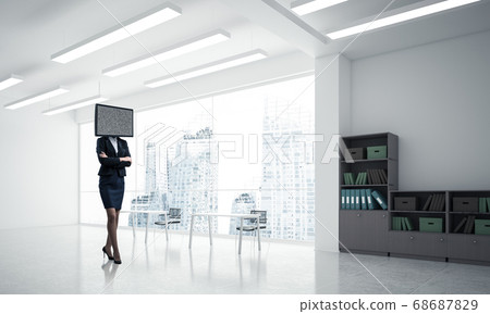 Business woman with TV instead of head. Business woman with TV instead of head. 68687829
