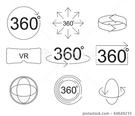 Set of 360 Degree View Related Vector Icons thin - Stock Illustration ...