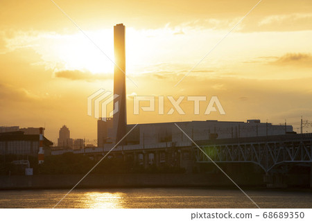 Nishi Kasai, Edogawa Ward, a waste treatment plant and a city view ahead of Arakawa Nishi Kasai, Edogawa Ward, a waste treatment plant and a city view ahead of Arakawa 68689350