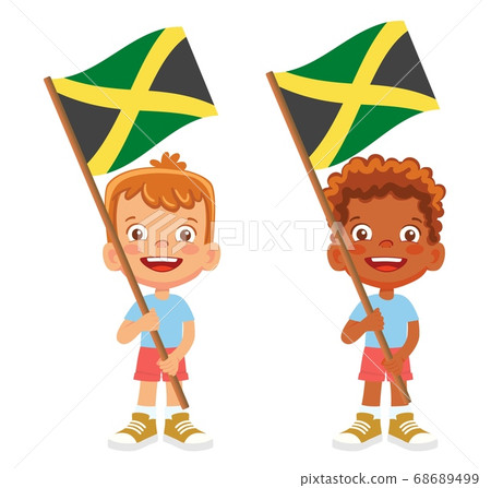 Jamaica Flag In Hand Set Stock Illustration