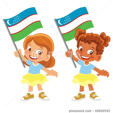 Uzbekistan flag in hand set 68689585