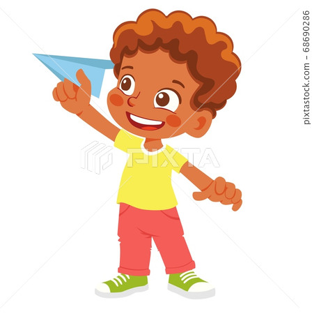 boy holds paper plane boy holds paper plane 68690286