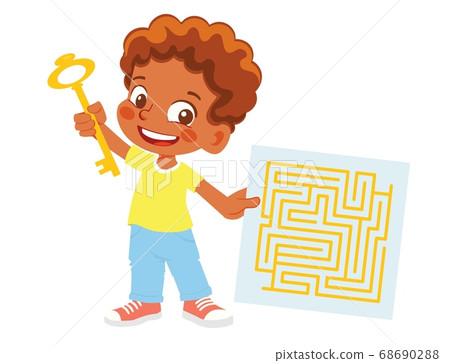 boy holds key and maze boy holds key and maze 68690288