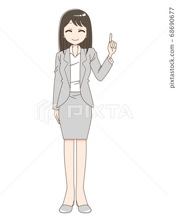 微笑的女人穿著西裝和手指 微笑的女人穿著西裝和手指 68690677