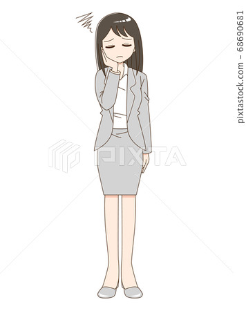 麻煩穿西裝，將一隻手放在臉頰上的女人 68690681