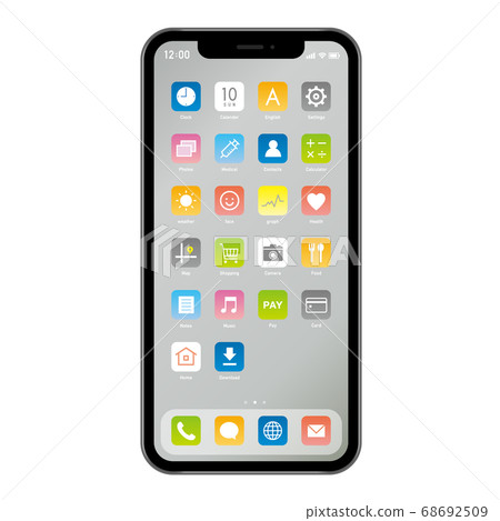 智能手機主屏幕上排列的應用程序圖標 智能手機主屏幕上排列的應用程序圖標 68692509