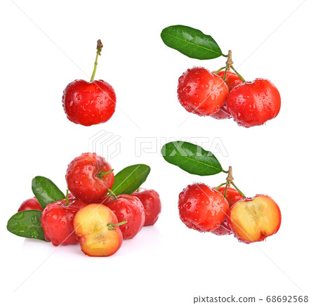 Set of cherry with drop water isolated on white background 68692568