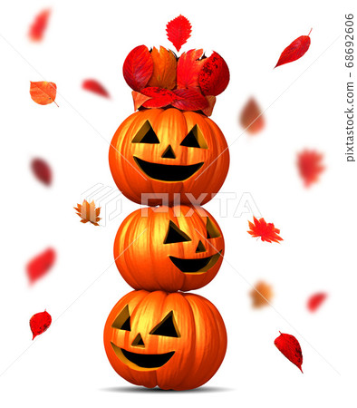 Pumpkin triad and fallen leaves with autumn leaves crown Pumpkin triad and fallen leaves with autumn leaves crown 68692606