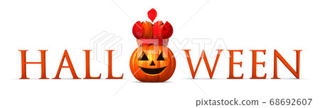 Haunted pumpkin wearing Halloween characters and crown 68692607