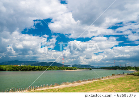 Yodogawa summer scenery seen from Yodogawa River Park in Hirakata Yodogawa summer scenery seen from Yodogawa River Park in Hirakata 68695379