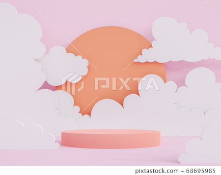 Cartoon style coral pink cylinder podium 3d render 68695985