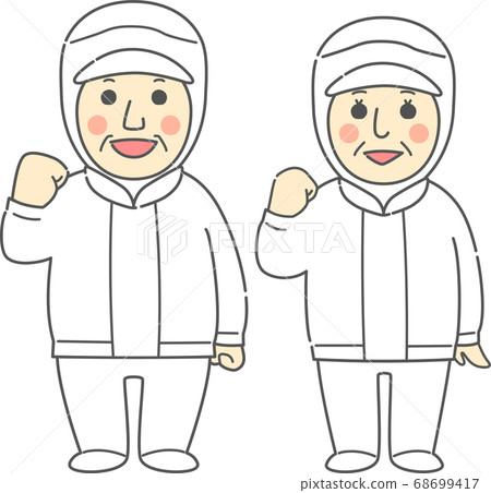 中老年男女穿無塵衣服冒膽冒充微笑白色 中老年男女穿無塵衣服冒膽冒充微笑白色 68699417