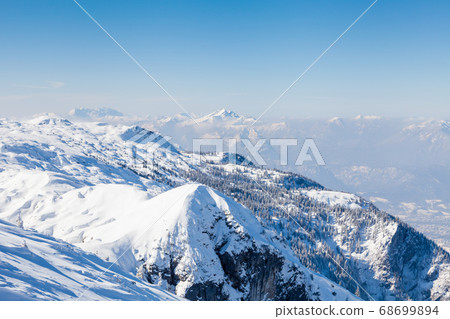 Untersberg Summit. The view from the summit of Untersberg mountain in Austria. The mountain straddles the border between Germany and Austria. 68699894