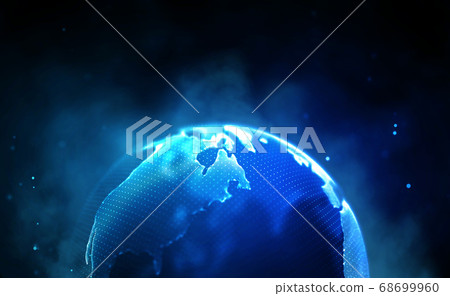 Digital globe 3d. Global world internet technology. Communication concept abstract background planet. Blue light connection design. Big data network modern map. Travel business concept information 68699960