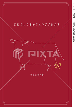 Line drawing with simple and stylish atmosphere (New Year's cards, cows) 68701149