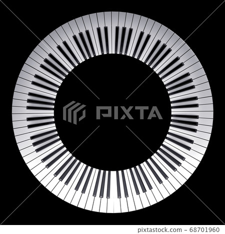 Musical keyboard of a piano bent into a circle 68701960