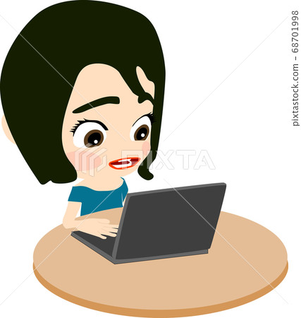 Delighted girl operating a laptop Delighted girl operating a laptop 68701998