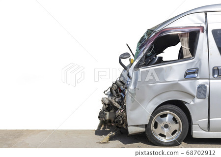 Front of  white color van car have damaged and 68702912