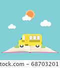 Back to school banner with school bus on open 68703201