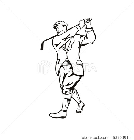 Vintage Golfer with Golf Club Golfing or Teeing Vintage Golfer with Golf Club Golfing or Teeing 68703913