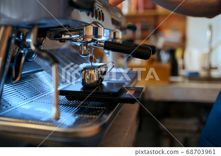 Barista workplace, coffee machine in cafe, nobody Barista workplace, coffee machine in cafe, nobody 68703961
