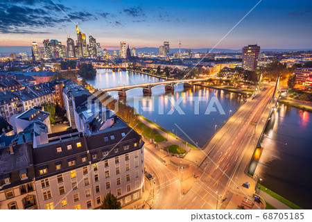 Frankfurt, Germany skyline over the Main River 68705185