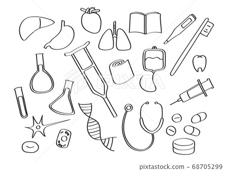 Illustration set of medical device drawn with pen Background transparent 68705299