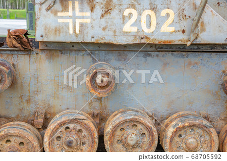 Rusty burned out Nazi tank from the WWII era 68705592