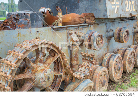 Rusty burned out Nazi tank from the WWII era 68705594
