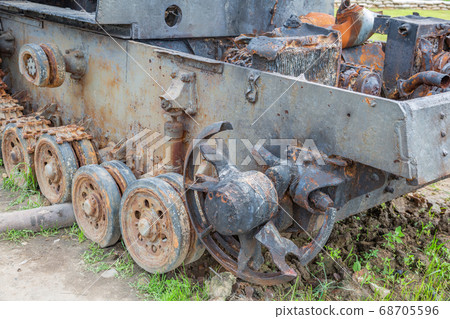 Rusty burned out Nazi tank from the WWII era 68705596