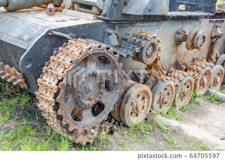 Rusty burned out Nazi tank from the WWII era 68705597