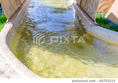 Man-made decorative water channel in the garden Man-made decorative water channel in the garden 68705814