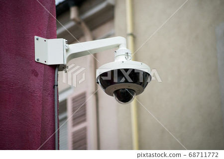 Closeup of security camera on stoned wal  68711772