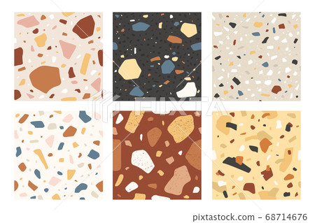 Terrazzo seamless pattern. Veneziano italian stone mosaic composite texture, decorative tile. Granite flooring textured sample, vector set 68714676