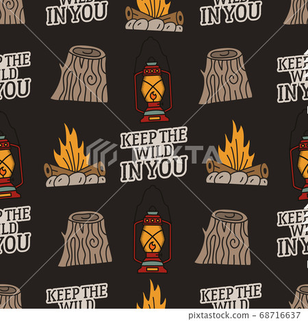 Vintage Hand drawn camping seamless pattern... - Stock Illustration ...