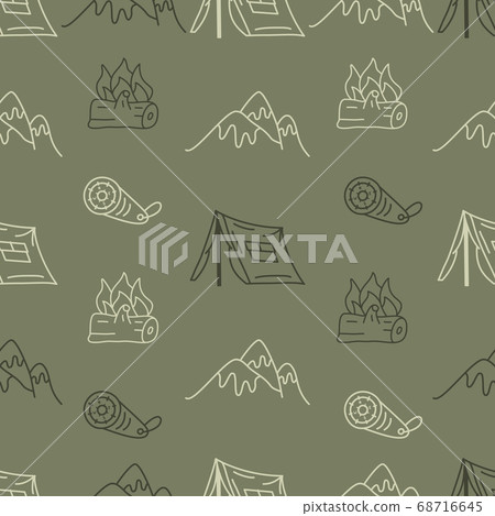 Vintage Hand drawn camping seamless pattern... - Stock Illustration ...