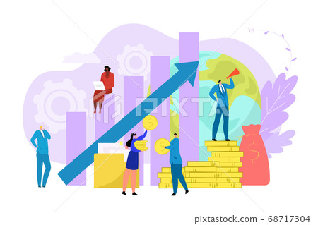 Business process work concept vector illustration.Finance growth by flat marketing, achievement up progress background design. 68717304