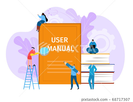 User manual guide book, vector illustration. Guidance by information, tutorial and support advice instruction document. Flat guidebook User manual guide book, vector illustration. Guidance by information, tutorial and support advice instruction document. Flat guidebook 68717307