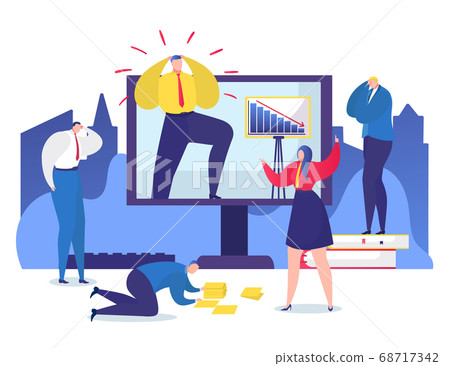 Business people man woman flat team have work problem vector illustration. Person colleague see crash, failure chart at internet Business people man woman flat team have work problem vector illustration. Person colleague see crash, failure chart at internet 68717342