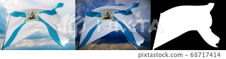 The flag of Arkhangelsk Oblast. High resolution close-up 3D illustration. Flags of the federal subjects of Russia. Set of 2 flags and alpha matte image. Very high quality mask. The flag of Arkhangelsk Oblast. High resolution close-up 3D illustration. Flags of the federal subjects of Russia. Set of 2 flags and alpha matte image. Very high quality mask. 68717414