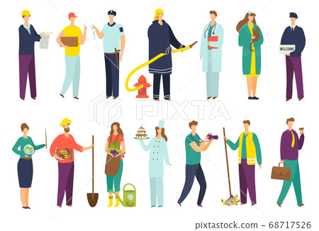 People professions, worker set of isolated icons, vector illustrations. Office worker, businessman, professional chef, doctor and fireman. People professions, worker set of isolated icons, vector illustrations. Office worker, businessman, professional chef, doctor and fireman. 68717526