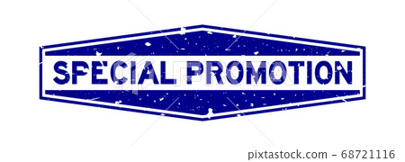 Grunge blue special promotion word hexagon rubber seal stamp on white background 68721116
