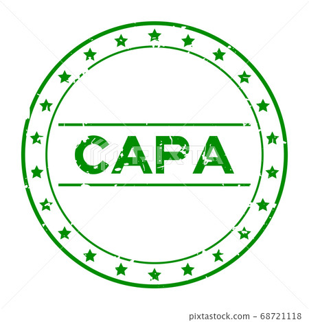 Grunge green CAPA (abbreviation of corrective action and preventive action) word round rubber seal stamp on white background 68721118