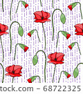 Vintage poppy seamless pattern, great design for any purpose. Doodle style texture. Geometric floral background. Fabric wallpaper with print texture. 68722325
