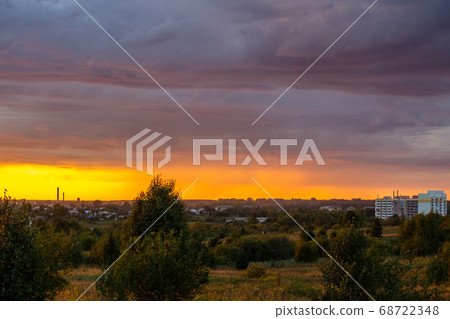 Very beautiful sunset in the city or village. Very beautiful sunset in the city or village. 68722348