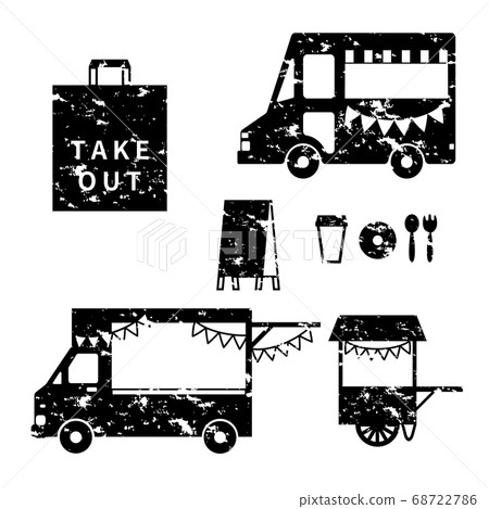 Stamp-style kitchen car icon set 68722786