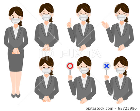 戴著面具辦公室工作人員女人簡單圖沒有線集 68723980