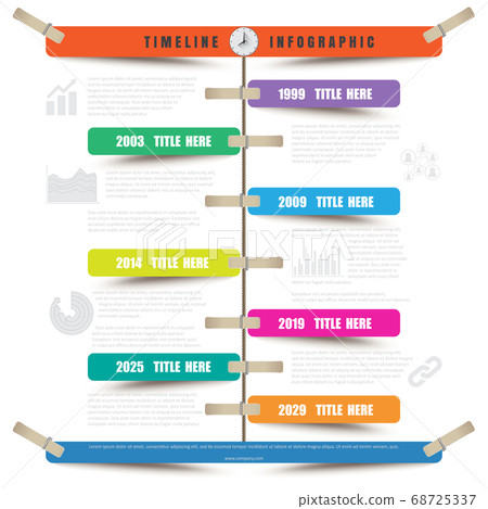 Timeline Infographic report template hanging on a 68725337