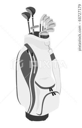 Illustration of a white caddy bag to bring to the golf course. 68727179