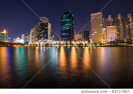 Modern building light with pond public park at Modern building light with pond public park at 68727967